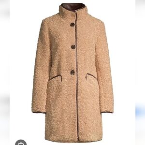 Sam Edelman Teddy Coat Shearling Camel sz L Faux Leather Trim